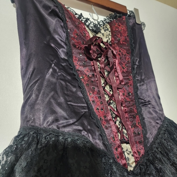 VINTAGE Gunne Sax Jessica McClintock Corset Bustier Tiered Lace Dress Black Red - Picture 12 of 16